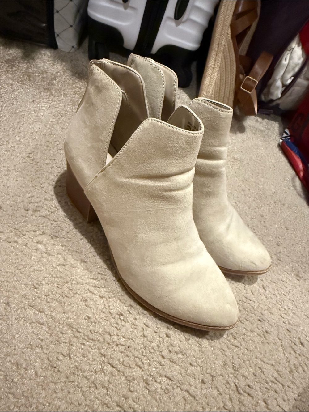 Sonoma Cream Suede V-Cut Ankle Booties